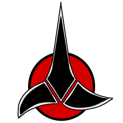 The red and black logo of the Klingon Empire from Star Trek.